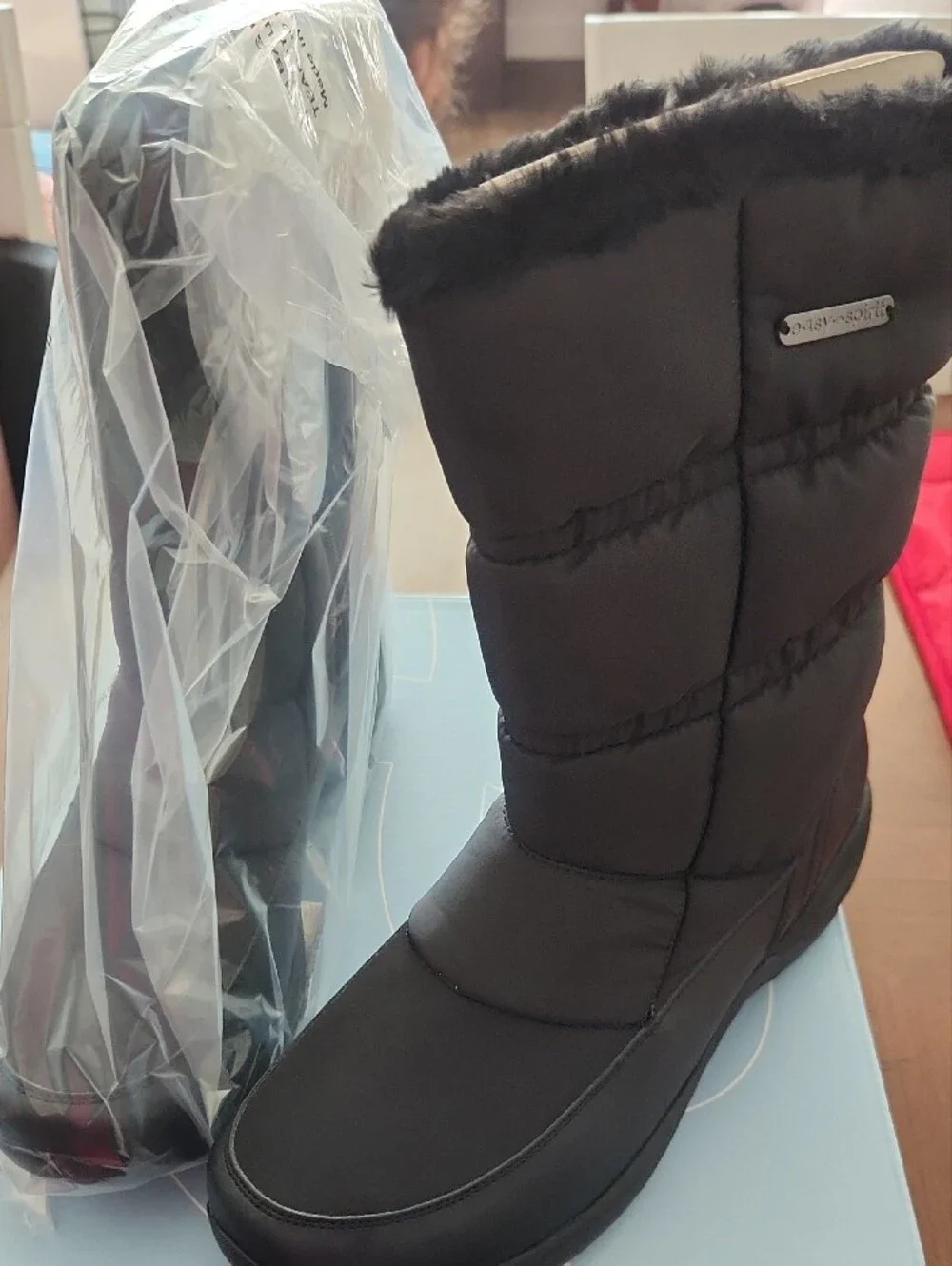 Easy Spirit Black Faux-Fur Trim Insulated Winter Boot